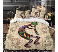 VOXYTMLWG 3D Printed 3 Pcs Bedding Set Home Decor Zipper Ultra Soft Kokopelli Figure Quilt Cover Breathable All Season for Boys,Teenagers,Kids Native American Duvet Cover Double（200x200cm）
