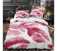 VOXYTMLWG 3D Printed 3 Pcs Bedding Set Home Decor Zipper Ultra Soft Lipstick Kisses Quilt Cover Breathable All Season for Boys,Teenagers,Kids Romantic Print Duvet Cover Single（135x200cm）