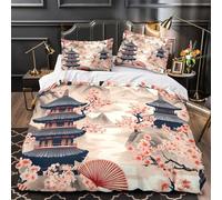 VOXYTMLWG 3D Printed 3 Pcs Bedding Set Room Decor Design Ultra Japanese Temple Comforter Cover Hypoallergenic Breathable for Teens,Boys,Children traditional Oriental Quilt Cover Single（135x200cm）