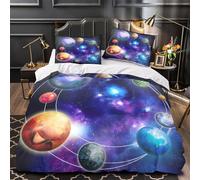 VOXYTMLWG 3D Printed 3 Pcs Bedding Set Room Decor Zipper Closure Ultra Cosmic Planets Comforter Cover Breathable Hotel Quality for Youth,Teens,Adults Galactic Space Quilt Cover Single（140x200cm）