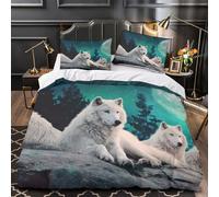 VOXYTMLWG 3D Printed 3-Piece Bedding Set Bed Decor Zipper Closure Extra Soft Arctic Wolves Comforter Cover Breathable Anti-allergic for Kids,Teens,Youth Night Forest Quilt Cover Super king（260x220cm）