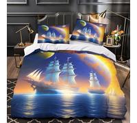 VOXYTMLWG 3D Printed 3-Piece Bedding Set Home Decor Zipper Extra Soft Sailboat Under Planets Duvet Cover Breathable Anti-allergic for Youth,Boys,Adults Comforter Cover Single（135x200cm）