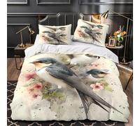 VOXYTMLWG 3D Printed 3 Pieces Bedding Set Bedroom Decor Zipper Ultra Soft Swallow Birds Quilt Cover Breathable All Season for Boys,Teenagers,Kids Watercolor Duvet Cover King（220x240cm）