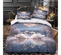 VOXYTMLWG 3D Printed 3 Pieces Bedding Set Home Decor Design Winter Love Comforter Cover Hypoallergenic All Season for Kids,Adults,Teenagers Romantic Swans He Quilt Cover Super king（260x220cm）