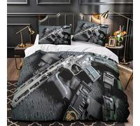 VOXYTMLWG 3D Printed 3 Pieces Bedding Set Home Decor Extra Airsoft Rifle Duvet Cover Washable Hypoallergenic for Teenagers,Youth,Boys tactical Gear Comforter Cover King（220x240cm）