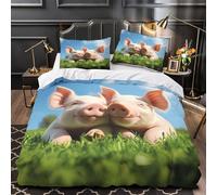 VOXYTMLWG 3D Printed 3 Pieces Bedding Set Home Decor Hidden Zipper Extra Soft Cute Piglets Lying Quilt Cover Washable All Season for Adults,Kids,Girls Farm Animal Duvet Cover King（220x240cm）