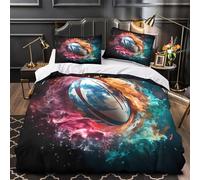 VOXYTMLWG 3D Printed 3 Pieces Bedding Set Home Decor Zipper Closure Extra RugbyBallFlame Comforter Cover Durable Machine Washable for Children,Kids,Women DynamicSports Quilt Cover Double（200x200cm）
