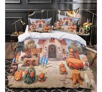 VOXYTMLWG 3D Printed 3 Pieces Bedding Set Room Decor Hidden Zipper Super Soft Autumn Cottage Quilt Cover Durable Easy Care for Adults,Women,Teens Rustic Village Duvet Cover Single（140x200cm）