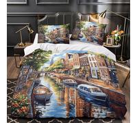VOXYTMLWG 3D Printed 3 Pieces Bedding Set Room Decor Zipper Closure Ultra Soft Canal Quilt Cover Hypoallergenic Easy Care for Youth,Kids,Adults Dutch Town Duvet Cover King（220x240cm）