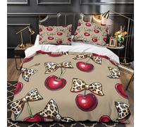 VOXYTMLWG 3D Printed 3PCs Bedding Set Bed Decor Zipper Closure Super Soft Cherry Bow Quilt Cover Durable Anti-allergic for Kids,Adults,Women Leopard Print Fashion Duvet Cover Single（135x200cm）