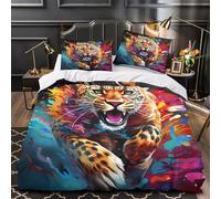 VOXYTMLWG 3D Printed 3PCs Bedding Set Home Decor Extra Leopard Roar Duvet Cover Hypoallergenic Machine Washable for Children,Youth,Women Vibrant Animal Comforter Cover Single（135x200cm）