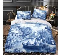 VOXYTMLWG 3D Printed 3PCs Bedding Set Home Decor Hidden Zipper Ultra Dutch Canal Duvet Cover Durable Easy Care for Teenagers,Children,Boys blue Monochrome Comforter Cover Single（140x200cm）