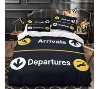VOXYTMLWG 3D Printed 3PCs Bedding Set Room Decor Hidden Zipper Super Airport Signs Quilt Cover Durable Easy Care for Adults,Women,Teens Modern Travel Signage Duvet Cover Single（135x200cm）