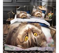 VOXYTMLWG 3D Printed 3PCs Bedding Set Room Decor Hidden Zipper Super Soft Adorable Cat Lying Quilt Cover Durable All Season for Teens,Adults,Women cute Tabby Feline Duvet Cover King（220x240cm）