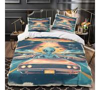VOXYTMLWG 3D Printed 3PCs Bedding Set Room Decor Hidden Zipper Ultra Soft UFO Alien Quilt Cover Breathable Wrinkle-Resistant for Teens,Boys,Children vintage Retro Duvet Cover Double（200x200cm）