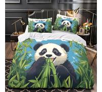 VOXYTMLWG Panda eating bamboo 3D Pattern Duvet Cover 3pcs Microfibre Breathable Kids Decor Comforter Cover 2 Matching Pillowcases Zipper Closure Bedding Kids & Girls King（220x240cm）
