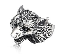 VOYADE 925 Sterling Silver Fashion Men's Ring, Vintage Personalized Opening Dominant Wolf Head Ring,Silver,11