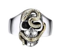 VOYADE 925 Sterling Silver Men's Skull Ring, Python Vintage Personalised Ring,Silver,Adjustable