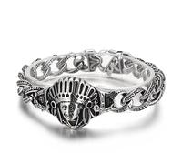 VOYADE Men's Cuban Chain Bracelet, Native American Indian Chief Head Bracelet, Gothic Vintage Punk Motorcycle Chief Bracelet
