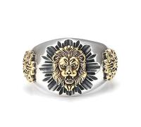 VOYADE Men's Lion Head Sterling Silver Ring, Vintage Personality Lion Stamp Silver Ring Hip-Hop Style Jewelry,Silver,9
