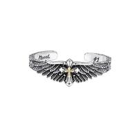 VOYADE Men's S925 Sterling Silver Cross Feather Bracelet, Adjustable Sterling Silver Bracelet.,Silver,18cm~22cm