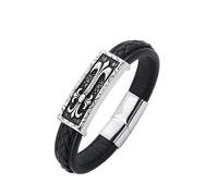 VOYADE Men's Vintage Cross Bracelet, Fashion Leather Cross Bracelet, Religious Christian Adjustable Bracelet Accessories,Silver B,18CM