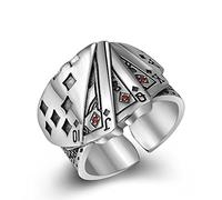 VOYADE Playing Card Ring S925 Sterling Silver Playing Card with Wreath Ring Ladies Men's Gaming Casino Adjustable Punk Diamond Jewelry,Silver,12