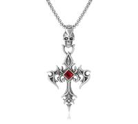 VOYADE Pure Pewter Creative Cross with Gemstone Pendant, Men's Personalised Pure Pewter Pendant Necklace,Silver,Pendant + Chain 50cm