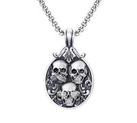 VOYADE Pure Pewter Dark Style Skull Family Pendant, Men's Personalised Hip Hop Pure Pewter Pendant Necklace,Silver,Pendant + Chain 70cm