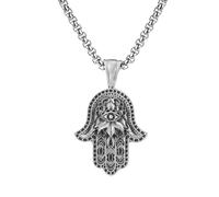 VOYADE Pure Pewter Devil's Eye Palm Pendant, Men's Creative Hundred Personalised Pure Pewter Pendant Necklace,Silver,Pendant + Chain 70cm