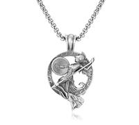 VOYADE Pure Pewter Mythological Athena Pendant, Personalised Pure Pewter Pendant Necklace for Men And Women,Silver,Pendant + Chain 50cm
