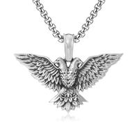 VOYADE Pure Pewter Street Style Double Head Eagle Pendant, Men's Personalised Pure Pewter Pendant Necklace,Silver,Pendant + Chain 50cm