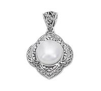 VOYADE S925 Sterling Silver Four-Leaf Clover Pearl Pendant, Vintage Personalized Fashionable And Versatile Sterling Silver Pendant Necklace,Silver,Pendant + Chain 60cm
