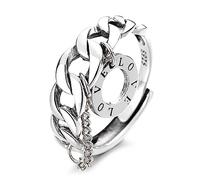 VOYADE S925 Sterling Silver Korean Chain Ring with Round English LOVE Opening Ring,Silver,9