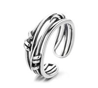 VOYADE S925 Sterling Silver Korean Multi-Layered Line Ring, Crossed Creative Twisted Versatile Open Ring,Silver,12