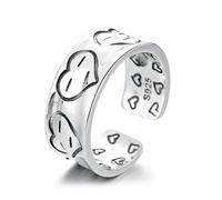 VOYADE S925 Sterling Silver Korean Version of The Creative Love Ring, Expression Wide Face Ins Style Versatile Open Ring,Silver,12