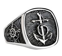 VOYADE S925 Sterling Silver Men's Boat Anchor Ring, Hipster Dominant Personalised Navy Sterling Silver Finger Ring,Silver,8