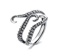 VOYADE S925 Sterling Silver Octopus Claw Ring, Dominant Adjustable Vintage Tide Ring for Men,Silver,8