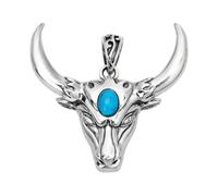 VOYADE S925 Sterling Silver Personalised Cow Head Gemstone Pendant, Men And Women Vintage Simple Sterling Silver Pendant Necklace,Silver,Pendant + Chain 50cm