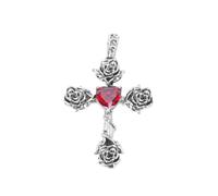 VOYADE S925 Sterling Silver Rose Red Zirconia Cross Pendant, Women's Fashionable And Versatile Sterling Silver Pendant Necklace,Silver,Pendant + Chain 55cm