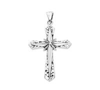 VOYADE S925 Sterling Silver Starburst Cross Pendant, Star-Shaped Sterling Silver Pendant Necklace,Silver,Pendant + Chain 65cm