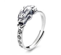 VOYADE S925 Sterling Silver Vintage Brave Coin Ring, Personalised Antique Style Symbolic Open Ring,Silver,10
