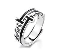 VOYADE S925 Sterling Silver Vintage Chain Ring with Dripping T Monogram Opening Sterling Silver Ring,Silver,13