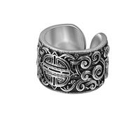 VOYADE S925 Sterling Silver Vintage Fashion Personalized Open Ring, Trendy Men's Mongolian Floral Ring,Silver,10