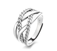 VOYADE S925 Sterling Silver Vintage Geometric Twist Weave Ring with Crossed Lines Opening Sterling Silver Ring,Silver,13