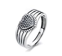 VOYADE S925 Sterling Silver Vintage Love Heart Multi-Layered Ring, Openwork Personalized Ins Style Open Ring,Silver,12