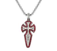 VOYADE Stylish Diamond Encrusted Solid Pewter Cross Pendant, Personalised Minimalist Necklace,Silver,Pendant + Chain 60cm