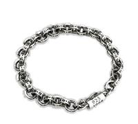 VOYADE Vintage S925 Sterling Silver Interlocking Engraved Buddhist Rune Bracelet, Tibetan Buddhist Blessing Bracelet Gift for Men,Silver,20cm
