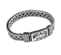 VOYADE Vintage S925 Sterling Silver Wide Double Layer Wheat Chain Bracelet, Men's Sterling Silver Cuban Chain Generous Buckle Bracelet,Silver,20cm