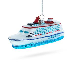 Voyage Aboard a Majestic White Cruise Ship - Blown Glass Christmas Ornament